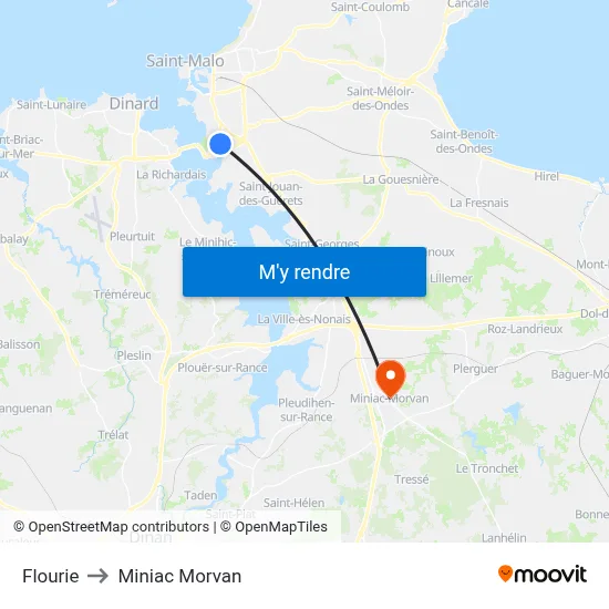 Flourie to Miniac Morvan map