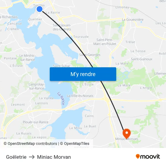 Goëletrie to Miniac Morvan map