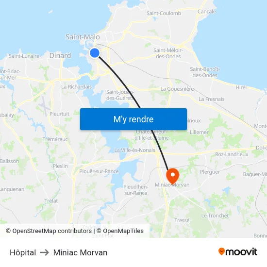 Hôpital to Miniac Morvan map