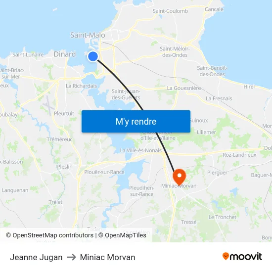Jeanne Jugan to Miniac Morvan map