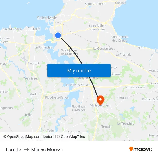 Lorette to Miniac Morvan map