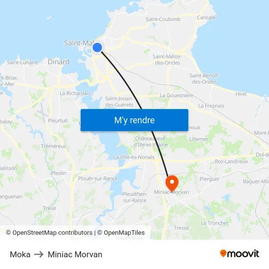 Moka to Miniac Morvan map