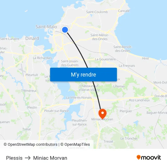 Plessis to Miniac Morvan map