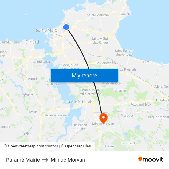 Paramé Mairie to Miniac Morvan map
