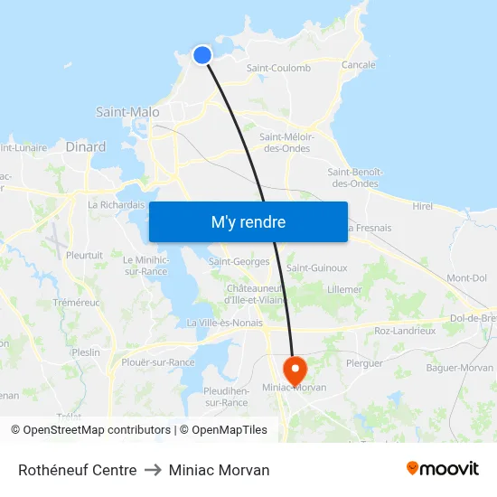 Rothéneuf Centre to Miniac Morvan map