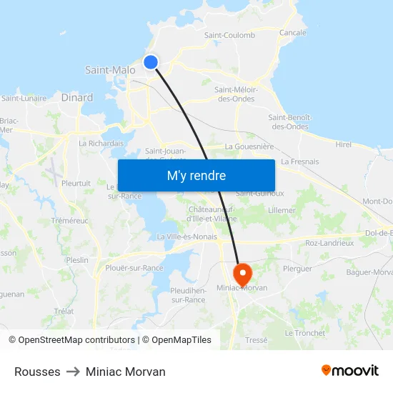 Rousses to Miniac Morvan map