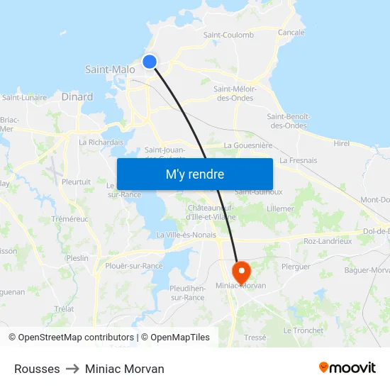 Rousses to Miniac Morvan map