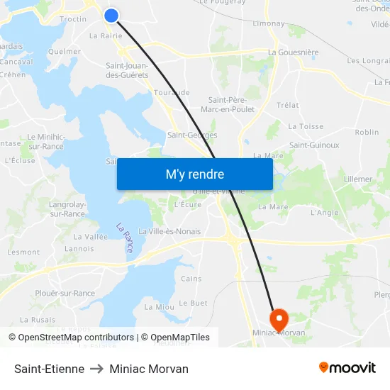 Saint-Etienne to Miniac Morvan map