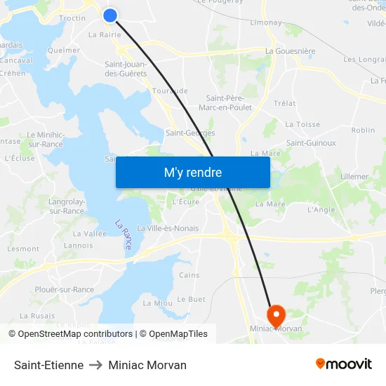 Saint-Etienne to Miniac Morvan map