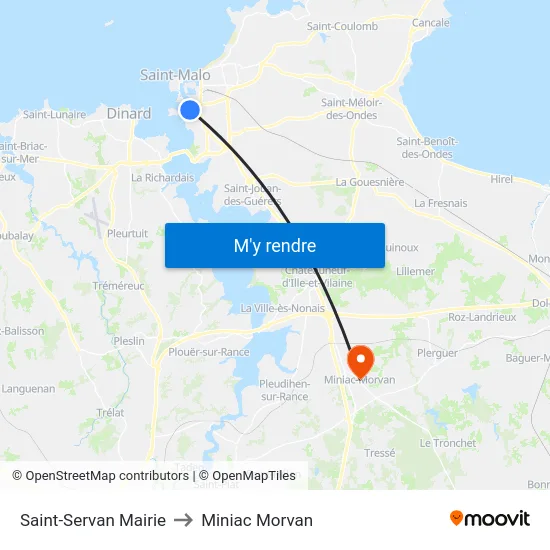 Saint-Servan Mairie to Miniac Morvan map