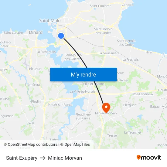 Saint-Exupéry to Miniac Morvan map