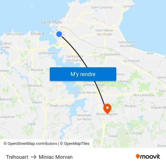 Tréhouart to Miniac Morvan map