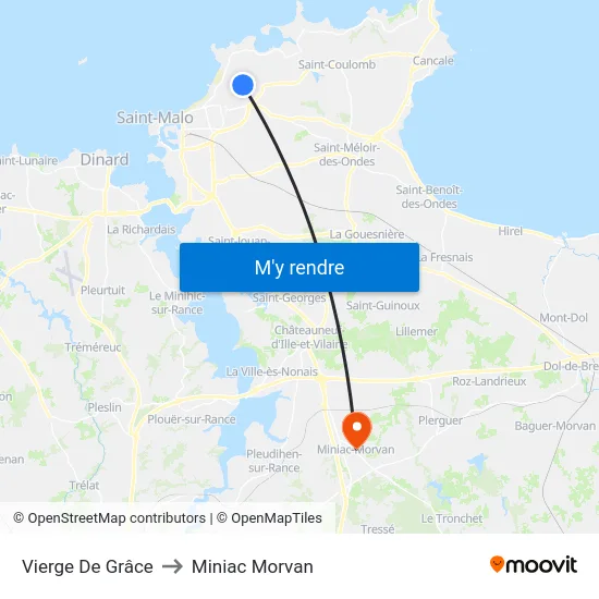 Vierge De Grâce to Miniac Morvan map