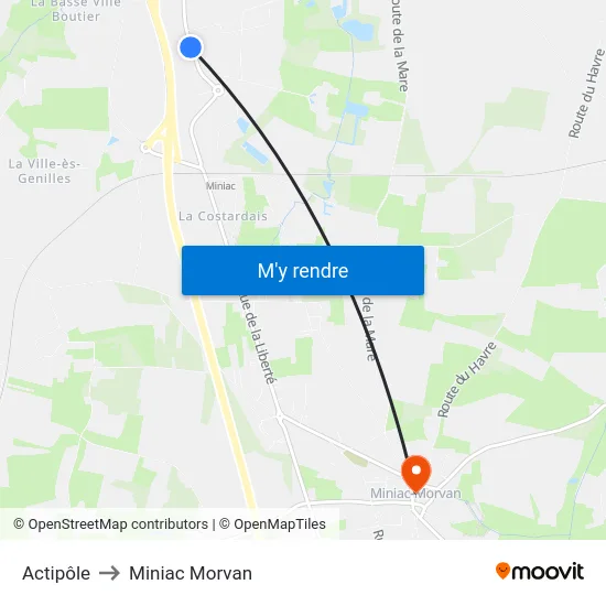 Actipôle to Miniac Morvan map