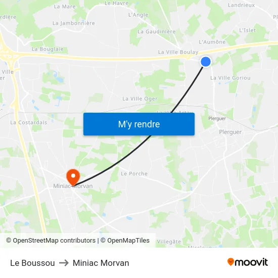 Le Boussou to Miniac Morvan map
