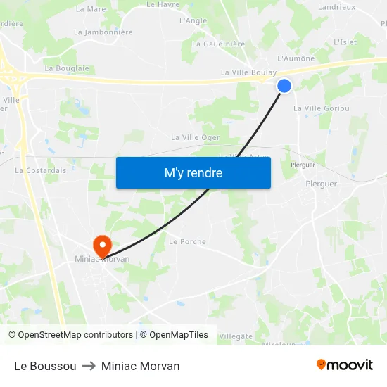 Le Boussou to Miniac Morvan map
