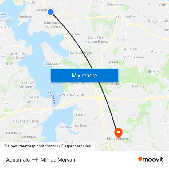 Aquamalo to Miniac Morvan map