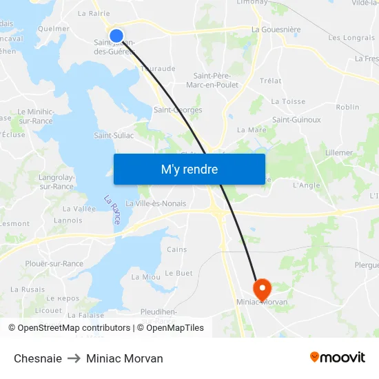 Chesnaie to Miniac Morvan map