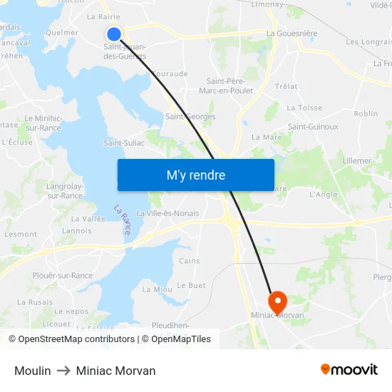 Moulin to Miniac Morvan map