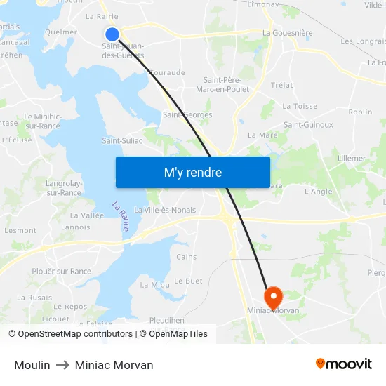Moulin to Miniac Morvan map