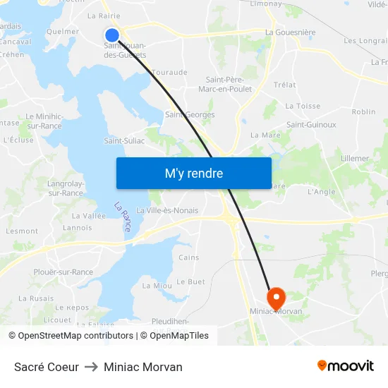 Sacré Coeur to Miniac Morvan map