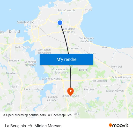 La Beuglais to Miniac Morvan map