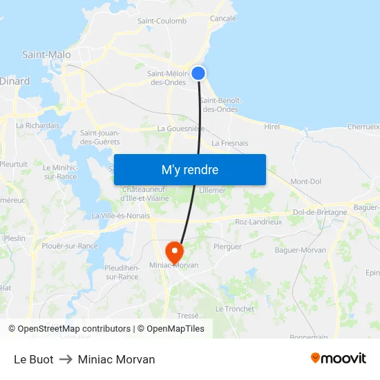 Le Buot to Miniac Morvan map