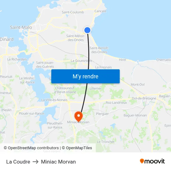 La Coudre to Miniac Morvan map