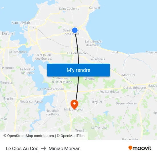Le Clos Au Coq to Miniac Morvan map