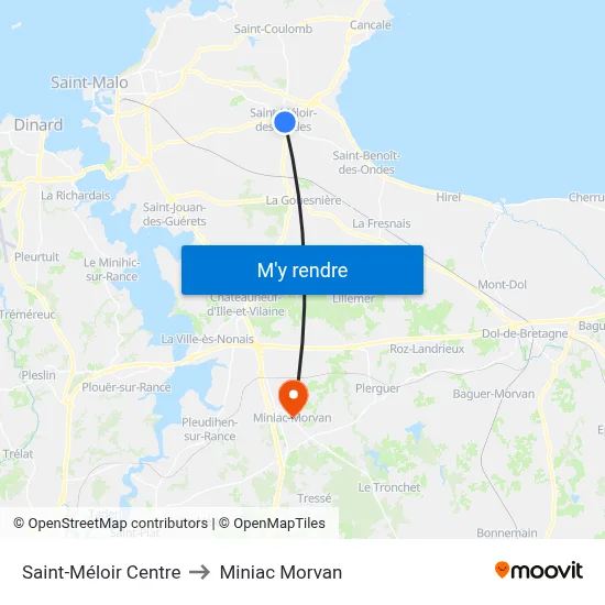 Saint-Méloir Centre to Miniac Morvan map