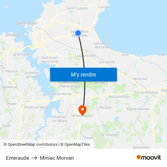 Emeraude to Miniac Morvan map