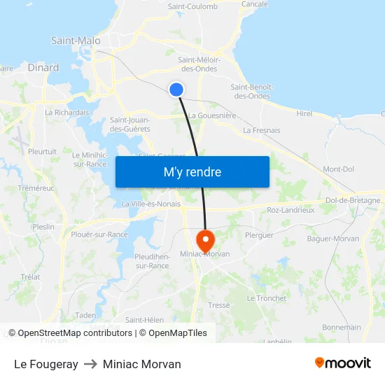 Le Fougeray to Miniac Morvan map