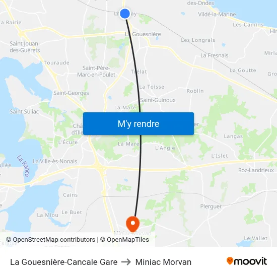 La Gouesnière-Cancale Gare to Miniac Morvan map