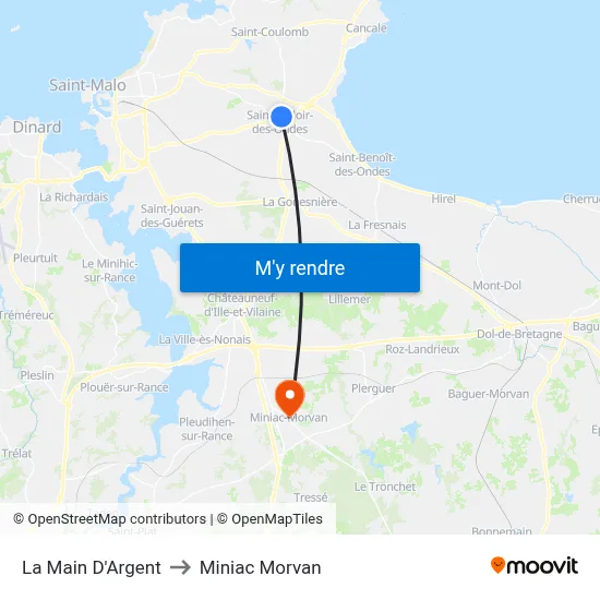 La Main D'Argent to Miniac Morvan map