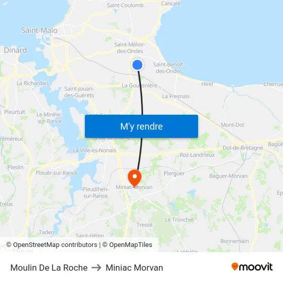 Moulin De La Roche to Miniac Morvan map