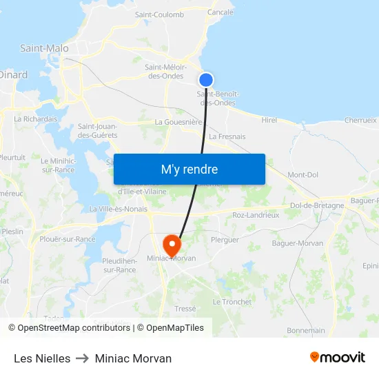 Les Nielles to Miniac Morvan map