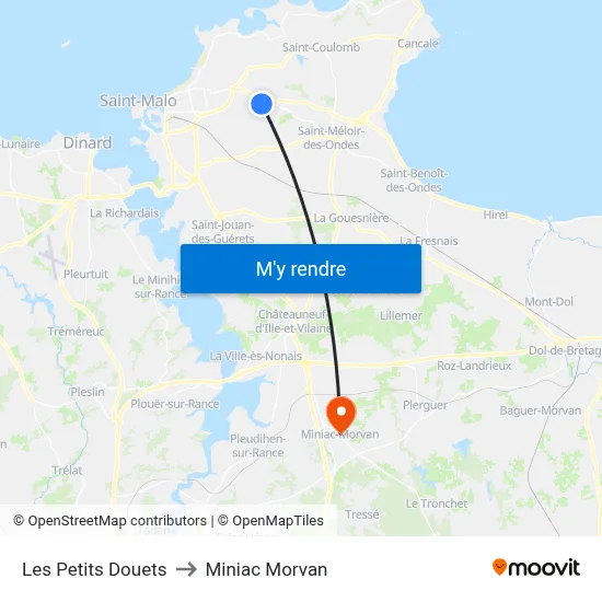 Les Petits Douets to Miniac Morvan map