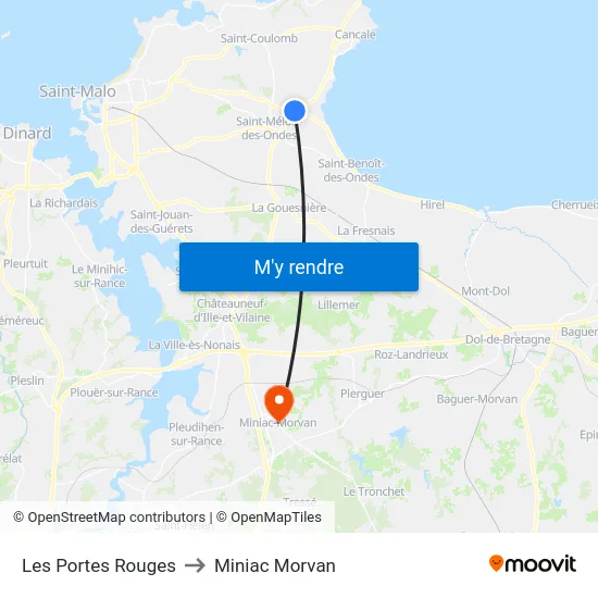 Les Portes Rouges to Miniac Morvan map