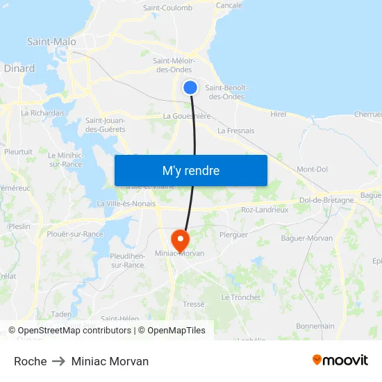 Roche to Miniac Morvan map