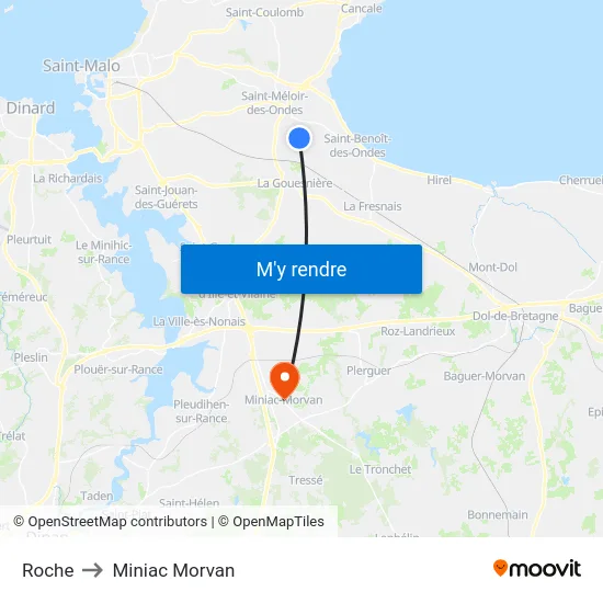 Roche to Miniac Morvan map