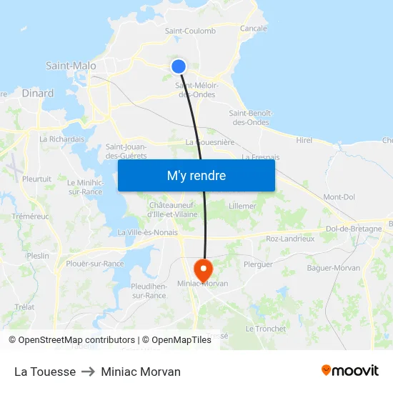 La Touesse to Miniac Morvan map