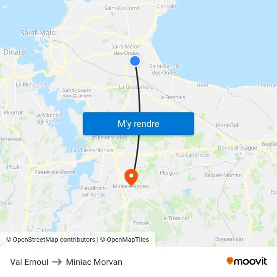 Val Ernoul to Miniac Morvan map