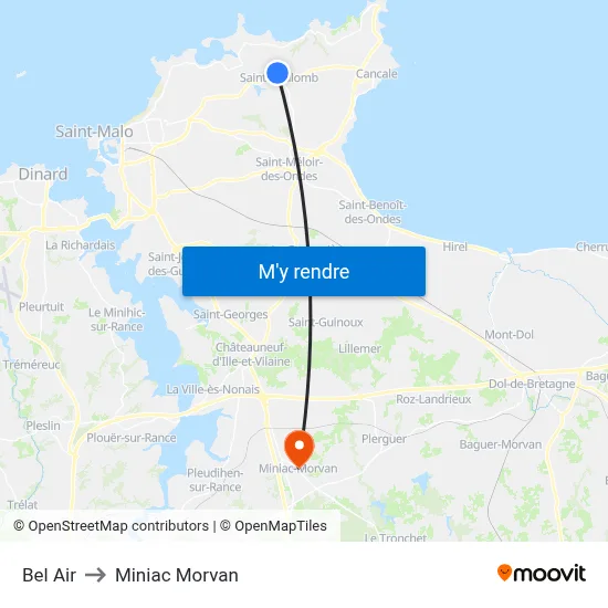Bel Air to Miniac Morvan map