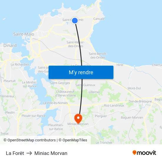 La Forêt to Miniac Morvan map