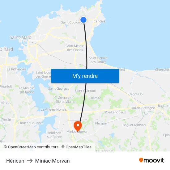 Hérican to Miniac Morvan map