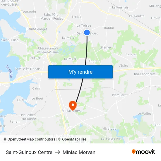 Saint-Guinoux Centre to Miniac Morvan map