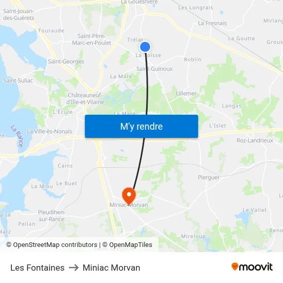 Les Fontaines to Miniac Morvan map