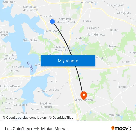 Les Guinéheux to Miniac Morvan map
