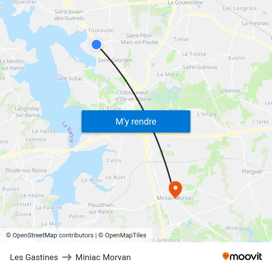 Les Gastines to Miniac Morvan map