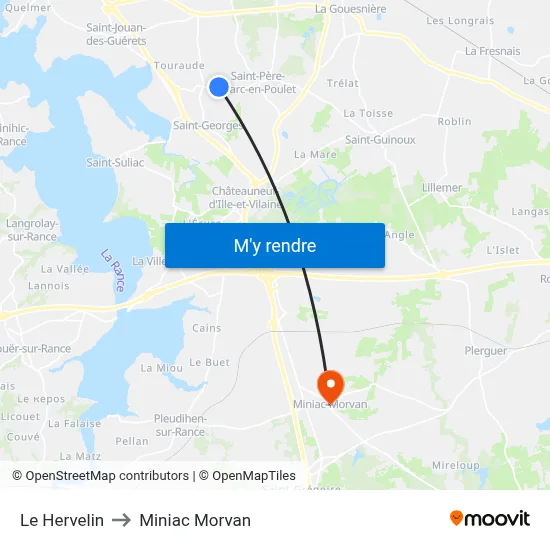 Le Hervelin to Miniac Morvan map